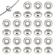 40Pcs 201 Stainless Steel Beads, with Plastic, Slider Beads, Stopper Beads, Rondelle, Stainless Steel Color, 9x4.5mm, Hole: 3mm(STAS-UN0051-82)