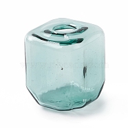 Handmade Blown Glass Bottles, for Glass Vial Pendants Making, Square, Aqua, 16~16.5x14~15x14~14.5mm, Hole: 3.5~6mm(GLAA-B005-02F)