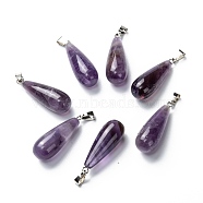 Natural Amethyst Pendants, with Platinum Brass Findings, Teardrop, 26.5~29x10mm, Hole: 2.5~3.5x4~6mm(G-F707-14)