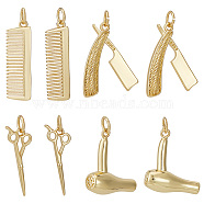 8Pcs 4 Style Brass Pendants, with Jump Rings, Cadmium Free & Lead Free, Long-Lasting Plated, Barber Tools, Real 18K Gold Plated, 18~24x7~17x1~6.5mm, Hole: 3mm, 2pcs/style(KK-BBC0012-91)