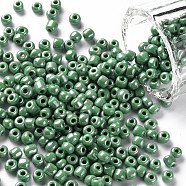 Glass Seed Beads, Opaque Colors Lustered, Round, Medium Sea Green, 4mm, Hole: 1.5mm, about 4500pcs/pound(SEED-A012-4mm-127)