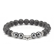 Natural Lava Rock & Synthetic Hematite Stretch Bracelet with Alloy Tube Beaded, Essential Oil Gemstone Jewelry for Women, Inner Diameter: 2 inch(5.1cm)(BJEW-JB08300)