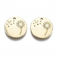 Alloy Pendants, Cadmium Free & Nickel Free & Lead Free, Flat Round with Dandelion, Real 16K Gold Plated, 15x2mm, Hole: 1.5mm(PALLOY-T075-95G-NR)