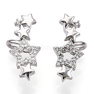 Brass Micro Pave Clear Cubic Zirconia Cuff Earrings, Star, Real Platinum Plated, Nickel Free, 20x5mm(EJEW-R114-020P-NF)
