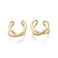 Brass Micro Pave Clear Cubic Zirconia Cuff Earrings, Nickel Free, Real 18K Gold Plated, 7x9mm(EJEW-R114-014-NF)
