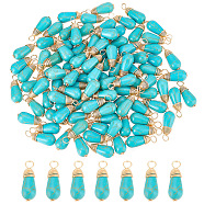 100Pcs Synthetic Turquoise Pendants, Teardrop Charms with Real 18K Gold Plated Eco-Friendly Copper Wire Wrapped, Long-Lasting Plated, 19x7mm, Hole: 1.2mm(FIND-AR0004-20)