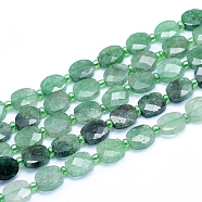 Natural Green Strawberry Quartz Beads Strands, Faceted, Oval, 10~10.5x8~9x4~4.5mm, Hole: 1mm, about 33pcs/strand, 15.55 inch(39.5cm)(G-L552K-01B)