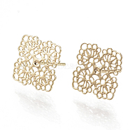 Brass Stud Earrings, Square, Real 18K Gold Plated, 12x12mm, pin: 0.7mm(X-KK-S345-276G)