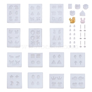 Boutigem DIY Earring Making Kit, Including Silicone Molds, Resin Casting Pendant Molds, 304 Stainless Steel Stud Earring Findings, Plastic Ear Nuts, Mixed Shape, White, 220pcs/set(DIY-BG0001-46)