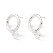 304 Stainless Steel Stud Earring Findings, with 316 Surgical Stainless Steel Pins and Horizontal Loops, Ring, 925 Sterling Silver Plated, 16.5x12mm, Hole: 3.2mm, Pin: 0.7mm(STAS-P308-02A-S)