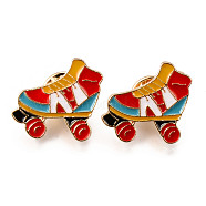 Alloy Enamel Brooches, Enamel Pin, with Brass Butterfly Clutches, Roller Skates, Light Gold, Cadmium Free & Nickel Free & Lead Free, Colorful, 21x22x2mm, Pin: 1mm(JEWB-N006-025-NR)