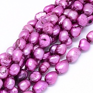 Dyed Natural Cultured Freshwater Pearl Beads Strands, Oval, Medium Orchid, 10~15x6~10mm, Hole: 0.8mm, about 30~34pcs/strand, 14.1 inch(36cm)(PEAR-L021-15E-01)
