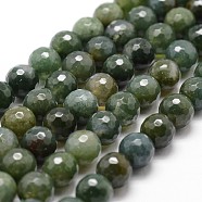 Natural Moss Agate Beads Strands, Faceted, Round, 8mm, Hole: 1mm, about 44pcs/strand, 14.9 inch~15.1 inch(X-G-D840-25-8mm)