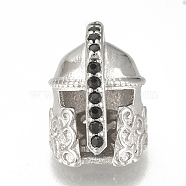 Brass Micro Pave Cubic Zirconia Beads, Helm, Black, Platinum, 15x10x11mm, Hole: 1.5mm(ZIRC-Q015-111P)