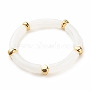 White Acrylic Curved Tube Chunky Stretch Bracelet with CCB Plastic for Women, Golden, Inner Diameter: 2 inch(5.1cm)(BJEW-JB08126-02)