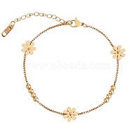 Titanium Steel Daisy Flowers Ankle with Box Chains for Women, Golden, 7-1/2 inch(19cm)(JA196B)