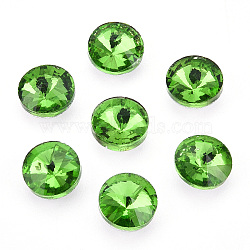 Pointed Back Glass Rhinestone Cabochons, Rivoli Rhinestone, Back Plated, Faceted, Cone, Peridot, 6x3mm(RGLA-T086-6mm-20)