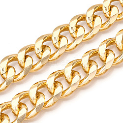 Aluminum Faceted Curb Chains, Diamond Cut Cuban Link Chains, Unwelded, Light Gold, 20.5x17x4.5mm(CHA-N003-22KCG)