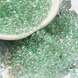 Glass Seed Beads, Peanut, Light Green, 5.5~6x3~3.5x3mm, Hole: 1~1.2mm, about 4000pcs/pound(SEED-K009-04A-07)