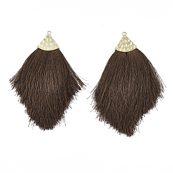 Polyester Tassel Big Pendant Decorations, with Alloy Findings, Golden, Coconut Brown, 100~108x51~62x7mm, Hole: 2mm(FIND-T042-09)