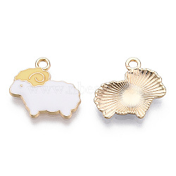 Alloy Enamel Pendants, Light Gold, Sheep, White, 19x20x2.5mm, Hole: 2mm(FIND-N048-024A)