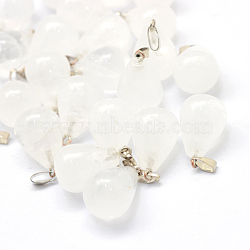 Teardrop Natural Quartz Crystal Pendants, Rock Crystal, with Platinum Tone Brass Findings, 21~24x12~14mm, Hole: 4x7mm(G-Q435-01)