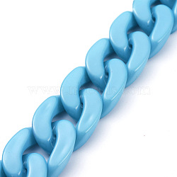 Handmade Opaque Acrylic Curb Chains, Twisted Chain, Oval, for Jewelry Making, Sky Blue, Link: 30x21x6mm, 39.37 inch(1m)/strand(AJEW-JB00564-01)