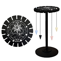 Wooden Wheel, Wooden Display Shelf, Black Holder Stand, Rustic Divination Pendulum Storage Rack, Witch Stuff, Sun, Wheel: 120x8mm, 2pcs, Studdle: 288x12mm, 1pc(DJEW-WH0046-068)