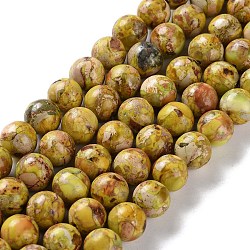 Dyed Natural Regalite/Imperial Jasper/Sea Sediment Jasper Beads Strands, Round, Dark Goldenrod, 8mm, Hole: 1.2mm, about 23pcs/strand, 7.64''(19.4cm)(G-B124-C01-07)