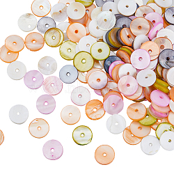 300Pcs Dyed Natural Shell Beads, Disc/Flat Round, Heishi Beads, Mixed Color, 10x2mm, Hole: 1mm(SHEL-HY0001-01)