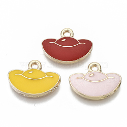 Chinese Style Zinc Alloy Pendants, with Enamel, Cadmium Free & Nickel Free & Lead Free, Ingot, Light Gold, Mixed Color, 12x16x2mm, Hole: 1.6mm(FIND-N048-031-NR)