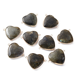 Natural Labradorite Links Connectors, with Light Gold Tone Brass Edge, Heart, 32x40x7~8mm, Hole: 2.5mm(G-S359-209)