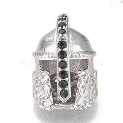 Brass Micro Pave Cubic Zirconia Beads, Helm, Black, Platinum, 15x10x11mm, Hole: 1.5mm(ZIRC-Q015-111P)