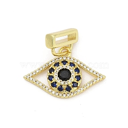 Brass Micro Pave Cubic Zirconia Slide Charms, Evil Eye Charms, Lead Free & Cadmium Free, Long-Lasting Plated, Rack Plating, Real 18K Gold Plated, 18.5x28.5x4.5mm, Hole: 2x10.5mm(KK-D317-135G)