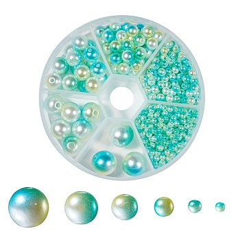 Rainbow ABS Plastic Imitation Pearl Beads, Gradient Mermaid Pearl Beads, Round, Green Yellow, 3mm/4mm/6mm/8mm/10mm/12mm, Hole: 1~2mm, 564pcs/box