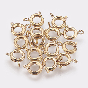 Brass Spring Ring Clasps, DIY Jewelry Fastener Hook, Nickel Free, Real 18K Gold Plated, 10x7x2mm, Hole: 1.5mm