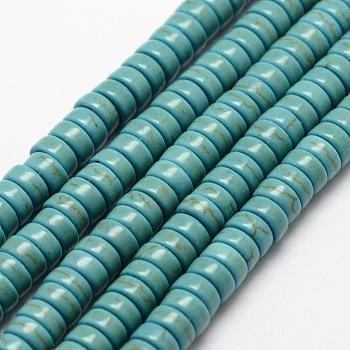 Synthetic Howlite Beads Strand, Dyed, Heishi Beads, Flat Round/Disc, Dark Cyan, 6x3mm, Hole: 1mm, about 120pcs/strand, about 15 inch