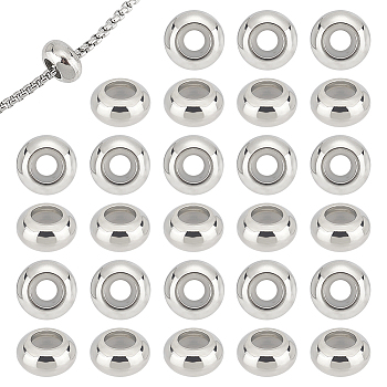 40Pcs 201 Stainless Steel Beads, with Plastic, Slider Beads, Stopper Beads, Rondelle, Stainless Steel Color, 9x4.5mm, Hole: 3mm