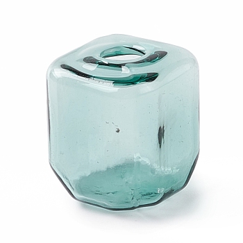 Handmade Blown Glass Bottles, for Glass Vial Pendants Making, Square, Aqua, 16~16.5x14~15x14~14.5mm, Hole: 3.5~6mm