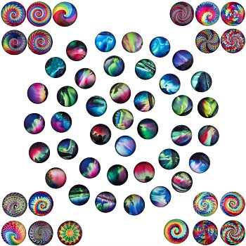 2 Sets 2 Styles Glass Cabochons, Half Round with Aurora & Vortex Pattern, Mixed Color, 20~25x6.5~7.5mm, 20 & 39pcs/set, 1 set/style
