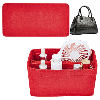 Wool & Nylon Purse Organizer Insert Sets, Felt Bag Organizer with Alloy Zipper, Toiletry Bag Shaper, Red, 17.5~18x8.5~9x0.4~9.7cm, 3pcs/set