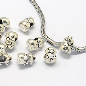 Alloy European Beads, Large Hole Beads, Christmas Snowman, Antique Silver, 13x10x9mm, Hole: 5mm