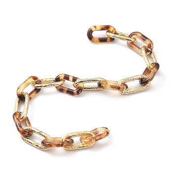 Handmade Transparent Acrylic Cable Chains, with Aluminum Textured Links, Unwelded, for Jewelry Making, Light Gold, Goldenrod, Links: 15.5x7x2mm and 14x8x2mm, 39.17 inch(1m)strand