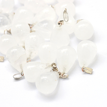 Teardrop Natural Quartz Crystal Pendants, Rock Crystal, with Platinum Tone Brass Findings, 21~24x12~14mm, Hole: 4x7mm