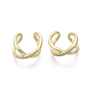 Brass Micro Pave Clear Cubic Zirconia Cuff Earrings, Nickel Free, Real 18K Gold Plated, 7x9mm