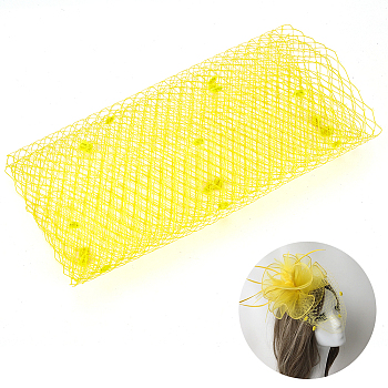 Polyester Birdcage Bridal Veil Netting with Chenille Dot, Mesh Tulle Fabric for DIY Veils Blushers Fascinators, Yellow, 9-5/8~9-7/8 inch(245~250mm)