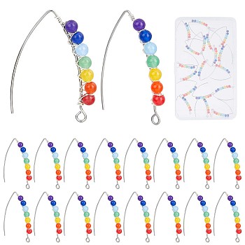 10Pairs Chakra Jewelry, Dangle Earrings, with Natural Malaysia Jade Beads, 304 Stainless Steel Earring Hooks and Copper Wire, Stainless Steel Color, 41x32x4.4mm