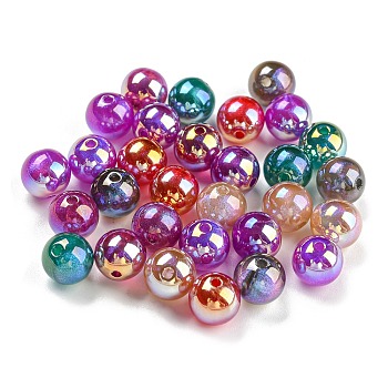Iridescent Acrylic Beads, with Glitter Powder, Round, Mixed Color, 8mm, Hole: 1.5mm