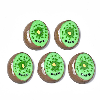 Spray Painted Resin Cabochons, Kiwi Fruit with Smile, Lime Green, 27.5x23x6.5mm