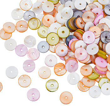 300Pcs Dyed Natural Shell Beads, Disc/Flat Round, Heishi Beads, Mixed Color, 10x2mm, Hole: 1mm